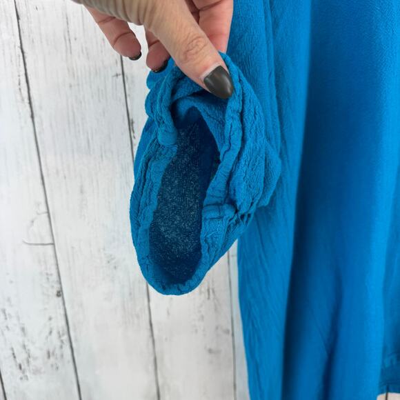 Oh My Gauze! Blue Arty Cotton Gauze Blouse Ruched Tunic Plus Size 3 / XXL 16+ - Picture 5 of 16